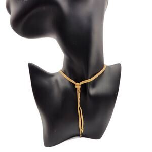 Vintage Mesh Rope Choker Gold Tone Lariat Choker Necklace, 16" Long